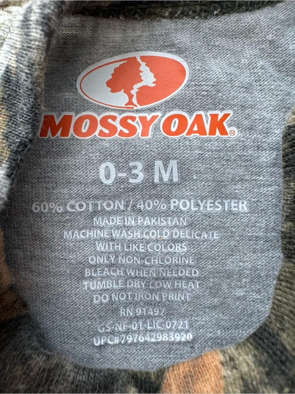 Mossy Oak “My First Hunting Shirt” Deer Baby Bodysuit Camo Trim 0-3 Months